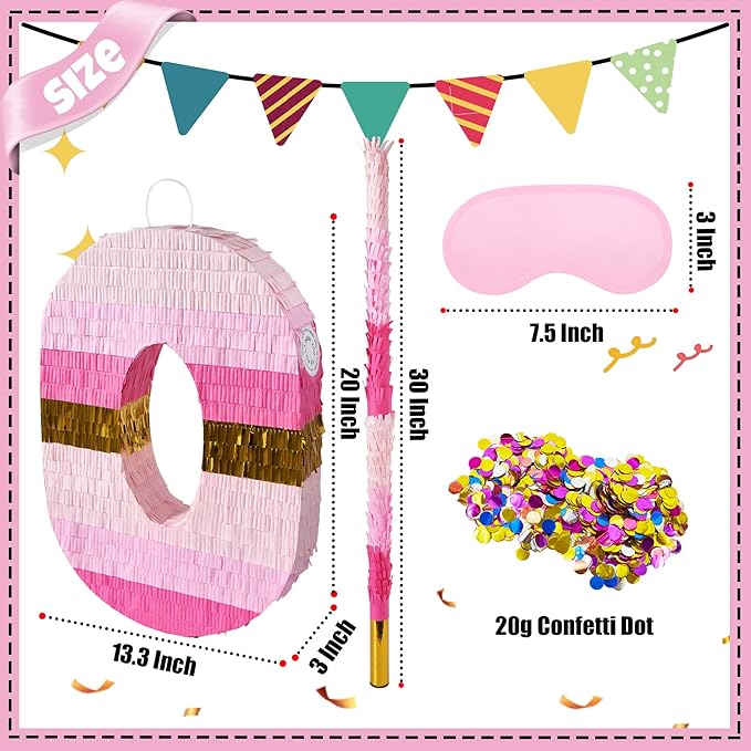 PCFING 20 Inch Number 0 Piñata Pink Gold - Image 2