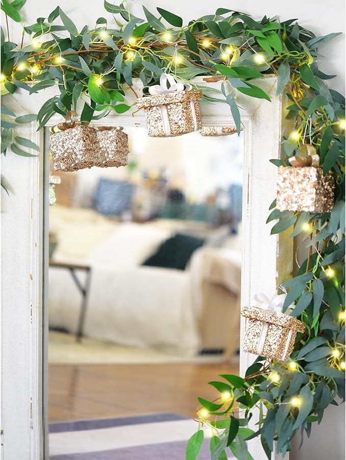 Artificial Willow Garland with Lights & Ornaments – 2-Pack Lighted Greenery Vine - Image 3