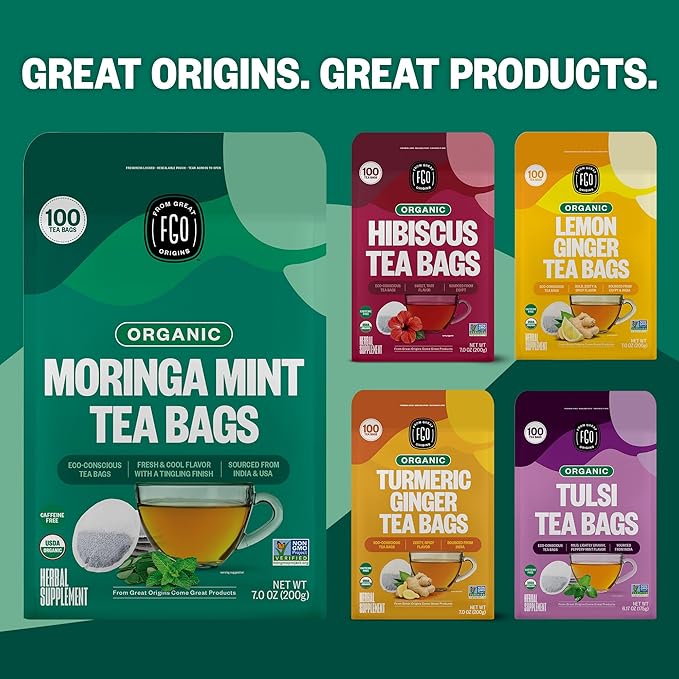 FGO Organic Moringa Mint Tea, Eco-Conscious Herbal Tea Bags, Resealable Bag - Image 6