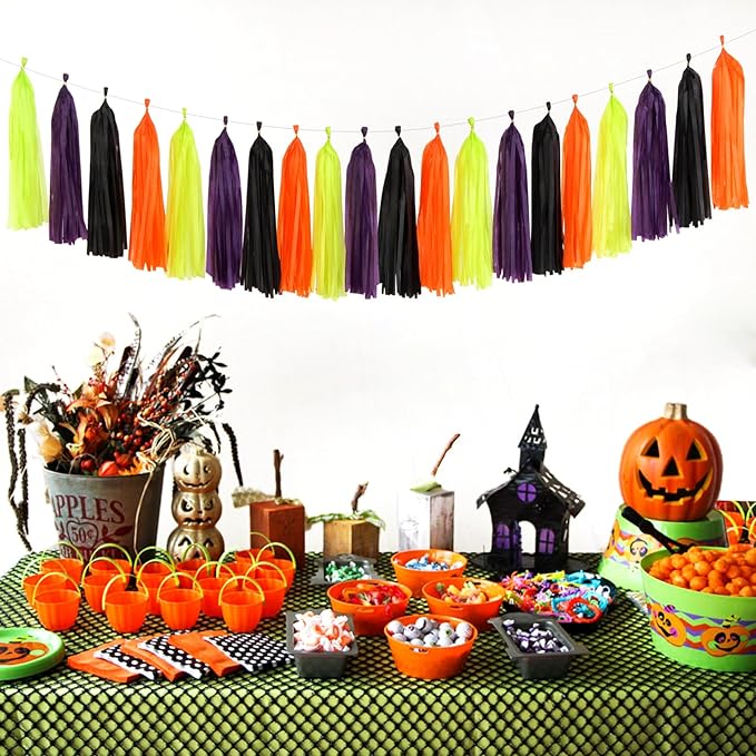 Black-Purple Green-Orange Halloween Tassel-Garland - Image 3