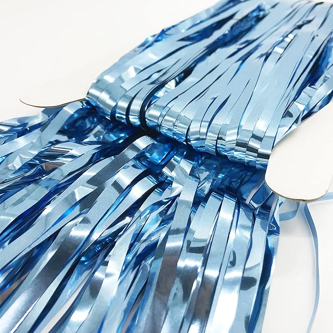 2 Pcs Light Blue Metallic Tinsel Foil Fringe Curtains Backdrop, 3.28 ft x 6.56 - Image 6