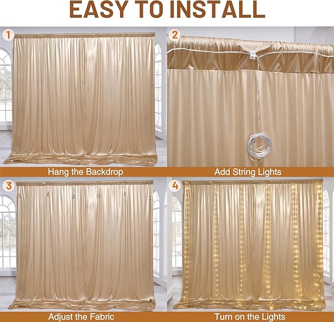 PartyVillage 30x10FT Champagne Gold Sequin Backdrop Curtain - Image 8