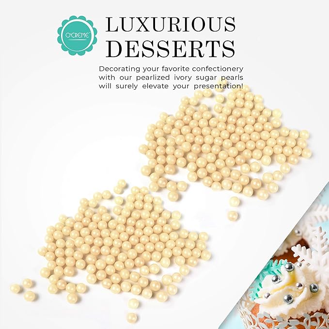 O'Creme Ivory Edible Sugar Pearls Cake Decorating Supplies - Image 3