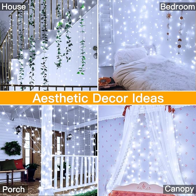 Ollny Curtain Lights 6.6x6.6ft, 200 LED White String Lights - Image 8
