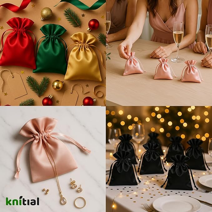 Rose Gold Satin Gift & Wedding Favor Drawstring Bags - Image 3