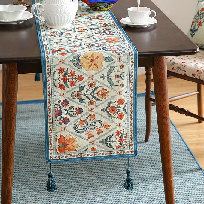 ISAENNE Designer Bohemian Elegant Linen Extra Long Table Runner 118 Inches - Image 2