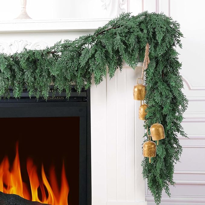 Hananona 9 FT Artificial Cedar Garlands, Real Touch Winter Cedar Pine Garland - Image 3
