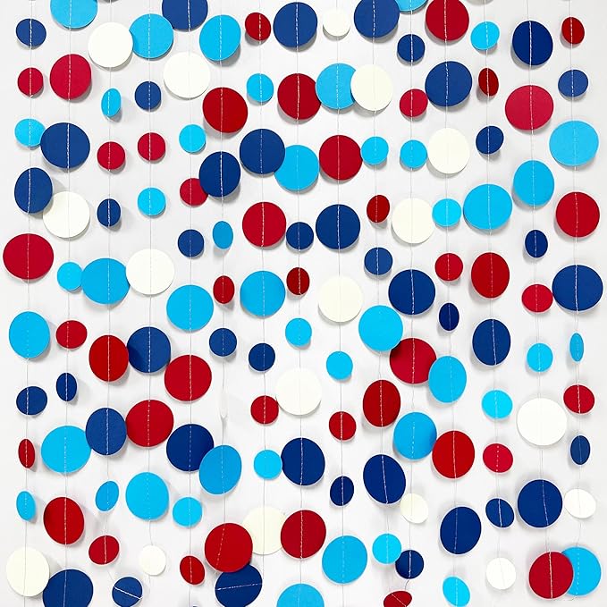 Nautical Party Decorations Circle Dot Garland Navy Blue Red White Hanging Paper by pinkblume