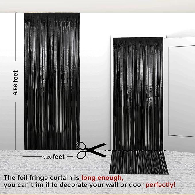 2 Pack 3.28 ft x 6.56 ft Black Tinsel Curtain Party Backdrop Decorations - Image 2