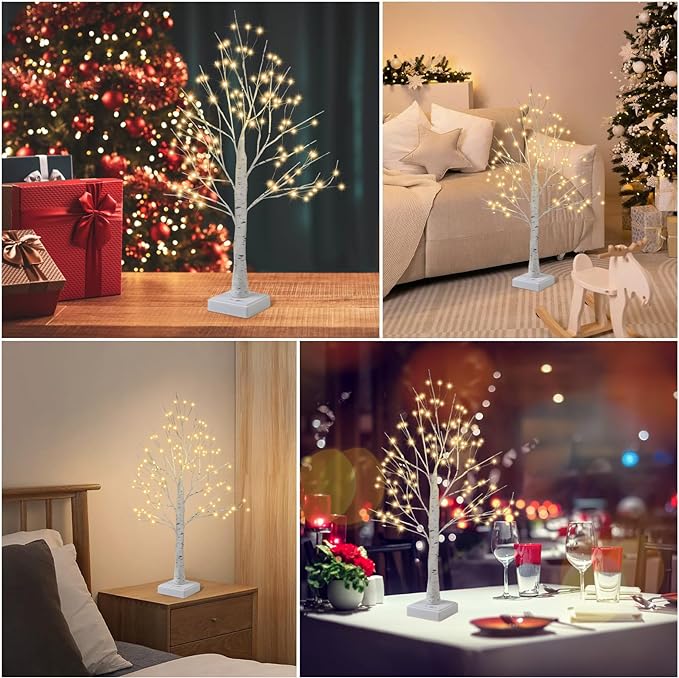 144 LED Artificial Lamp with Timer, DIY Birch Tree With Lights, USB/Battery - Image 6