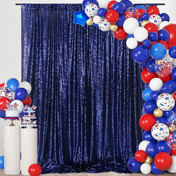 SquarePie Sequin Backdrop 6FT x 8FT Navy Blue Curtain Background by SquarePie