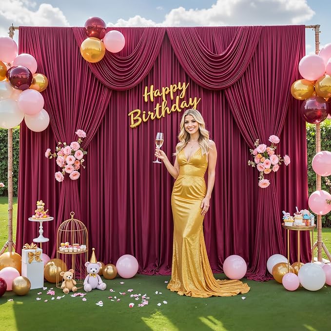 40ft x 12ft Burgundy Backdrop Curtains Wrinkle Free Backdrop Curtain - Image 2