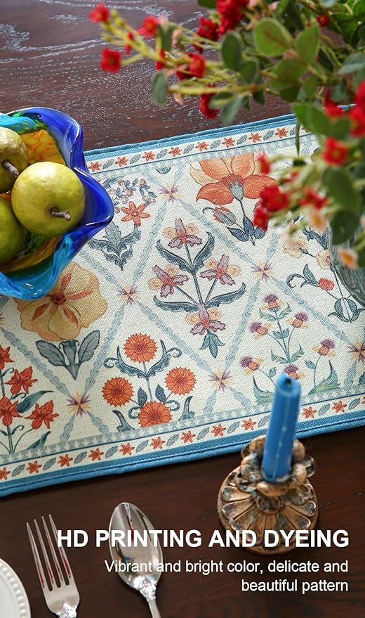 ISAENNE Designer Bohemian Elegant Linen Table Runner 102 Inches Long, Colorful - Image 4