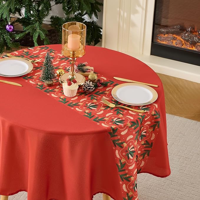Christmas Tablecloth Round 60 Inch Waterproof, Machine Washable Checkered - Image 9