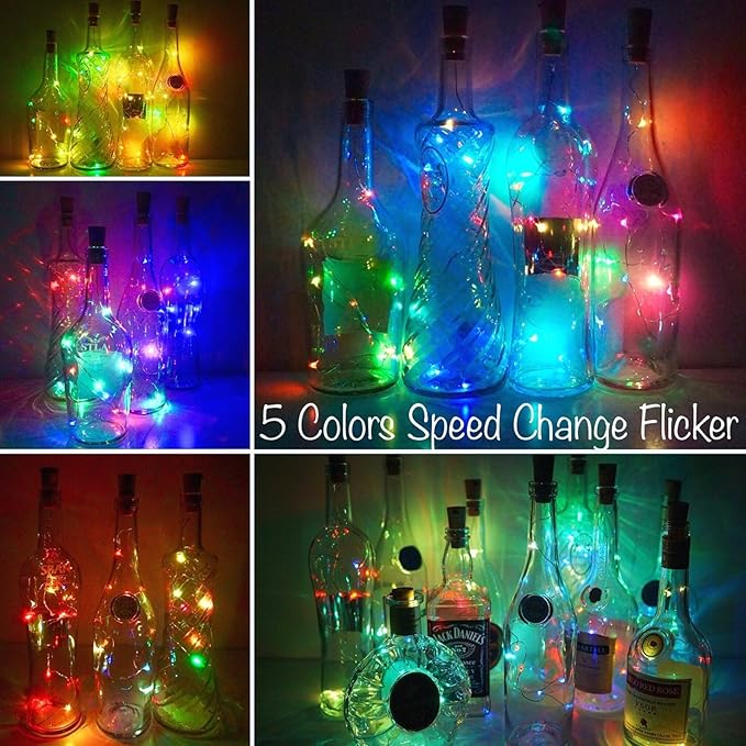 Wine Bottle Lights with Cork, 10 Pack Battery Operated 10 LED Cork Shape Silver - Image 2