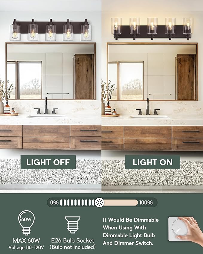 5-Light Bathroom Light Fixtures, 30 Inch Oil Rubbed Bronze Vanity Lights - Image 6