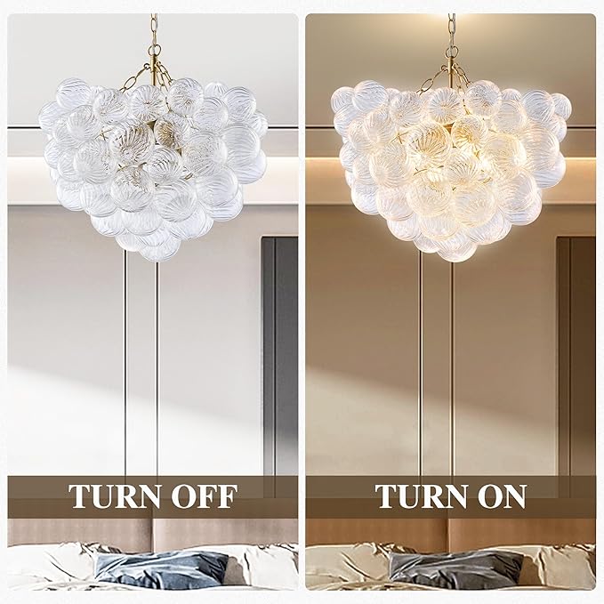 Nordic Bubble Ball Swirled Glass Chandelier, Dia 20 inch Gild Gold and Clear - Image 3