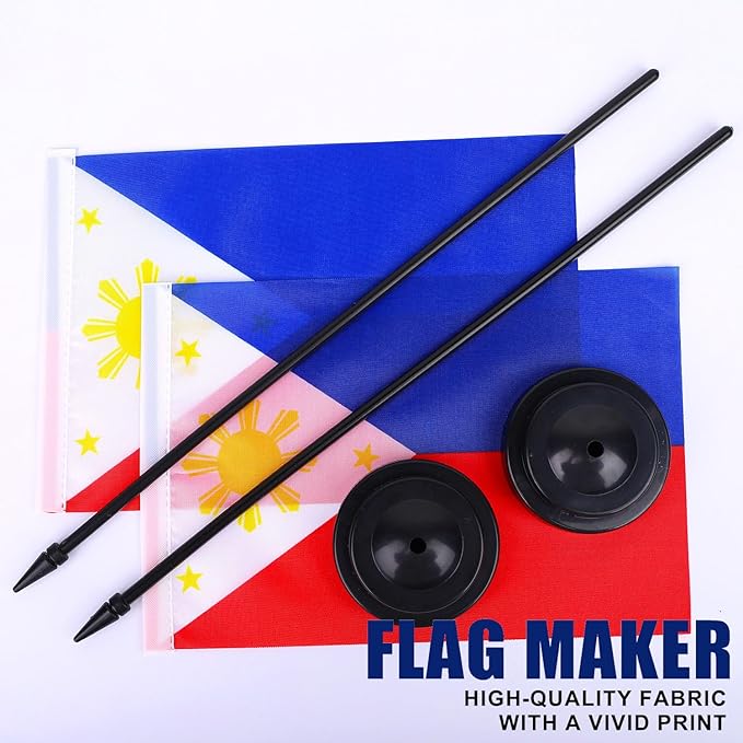 Philippines Desk Flag 12" Solid Pole Deluxe Set Filipino Flags Banner Mini - Image 5