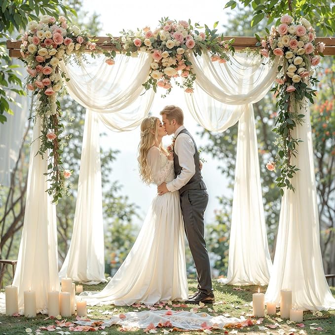 Wedding Arch Draping Fabric, 1 Panel 18FT Beige Arch Drapes Chiffon Fabric - Image 5