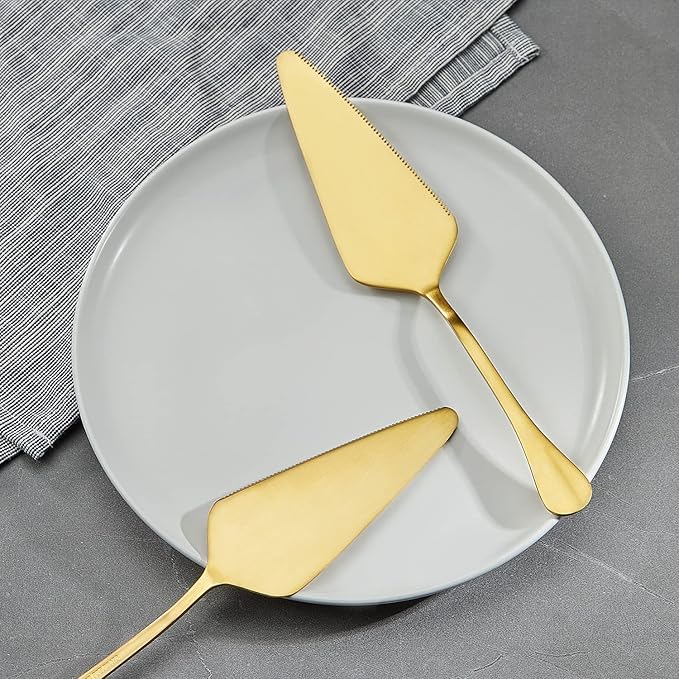 Gold Pie Server Stainless Steel, HOFTEN Cake Pie Pastry Server Set of 5 - Image 2