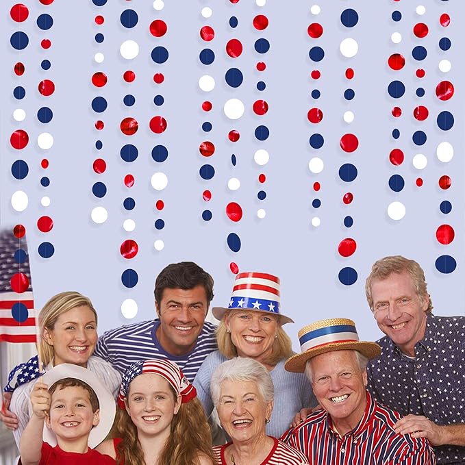 46 Ft Navy Blue Red White Circle Dots Garlands Royal Blue Red Hanging Paper - Image 6