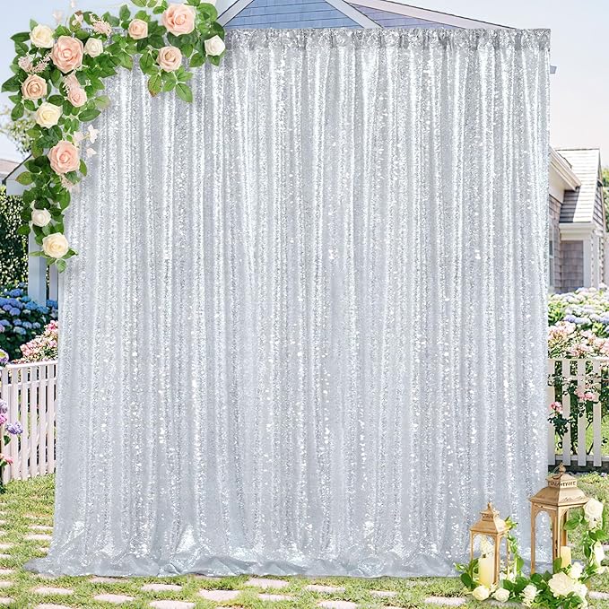 Silver Sequin Backdrop 7ft x 7ft Glitter Photo Booth Backdrop Curtains - Image 5