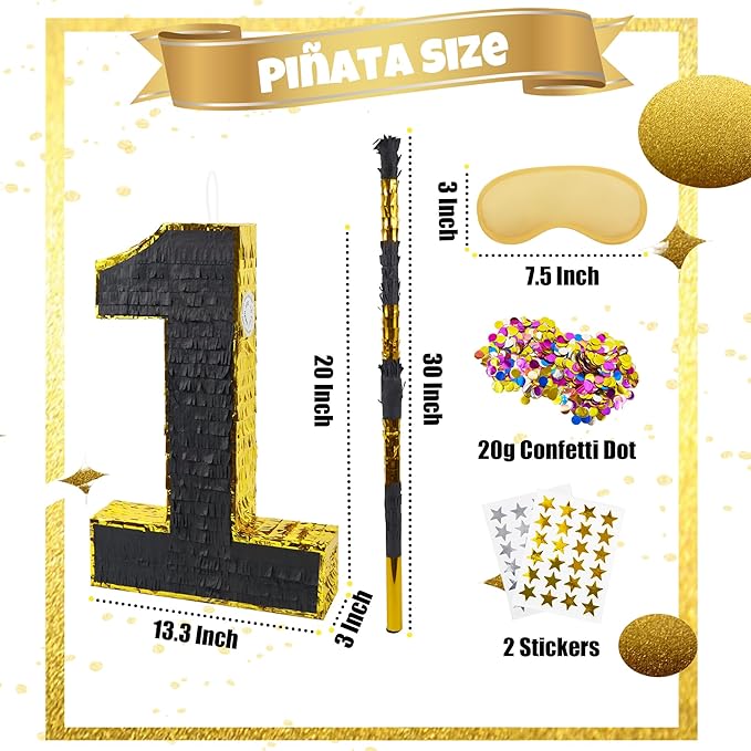 PCFING 20 Inch Number 1 Piñata Gold Black - Image 2