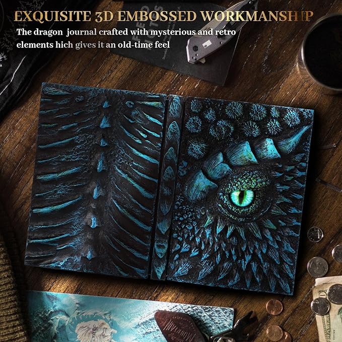 molshine A5 3D Dragon Embossed Journal, Resin Engraving Notebook, Retro Diary - Image 5