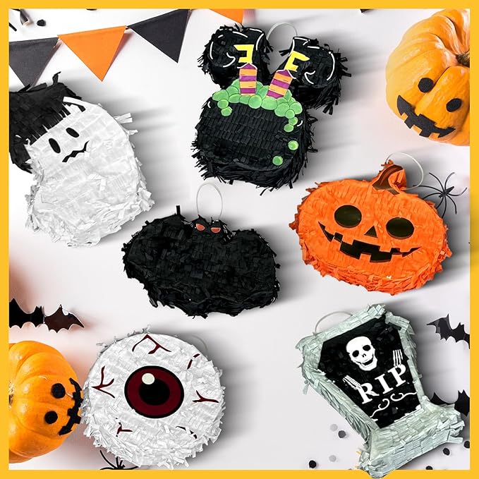 6 Pcs Halloween Piñata Set Small Pumpkin Ghost Tombstone Bat Eyeball Witch Jar - Image 4