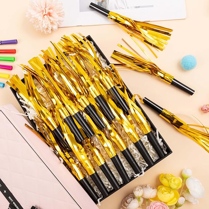 36 Pcs Noise Makers Birthday Blowers Glitter Metallic Fringed Party Blow Horns - Image 3