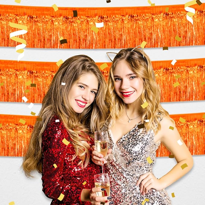 4 Pack 10 Feet Orange Foil Fringe Garland Metallic Tinsel Streamers Banner Wall - Image 3