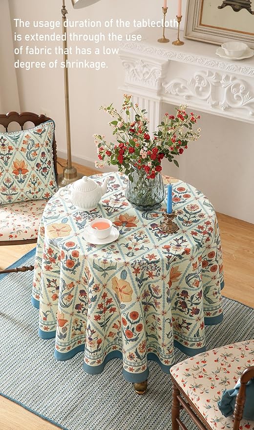 ISAENNE Designer Linen Elegant Round Tablecloth, Colorful Floral Bohemian Table - Image 6