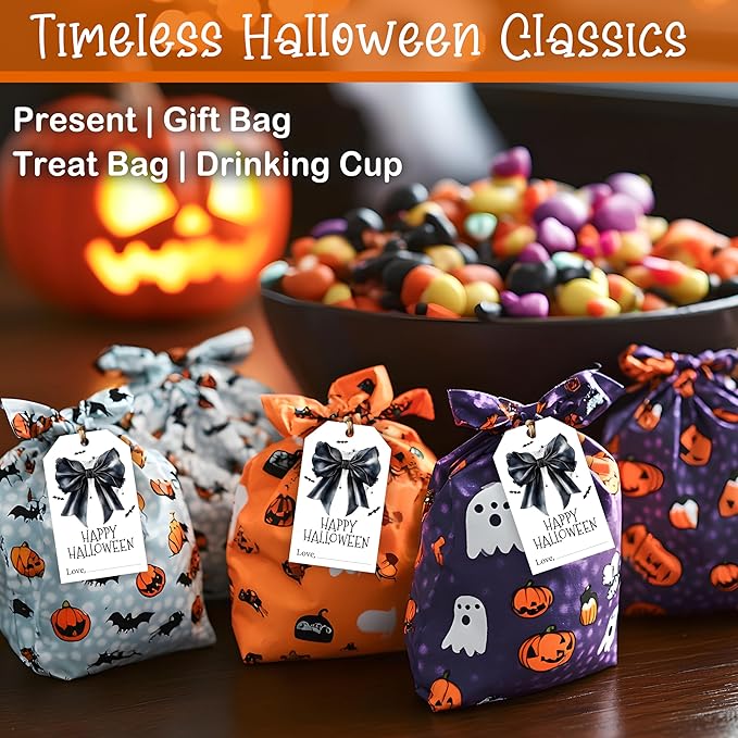 50 Pcs Halloween Tags with String, 2.1"×3.5" Bowknot Paper Gifts Tags, Bat - Image 4