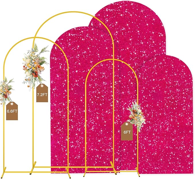 MODFUNS Metal Arch Backdrop Stand and Cover Set 6&6.6&7.2ft Hot Pink Sequins by MODFUNS