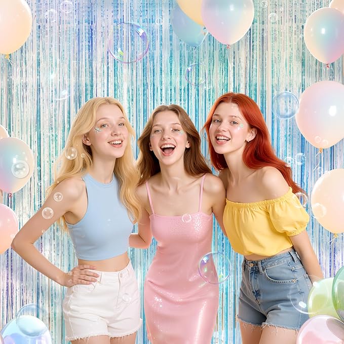 2 Pack Iridescence Party Streamers Backdrop Curtains, 3.3x8.2ft Holographic - Image 3