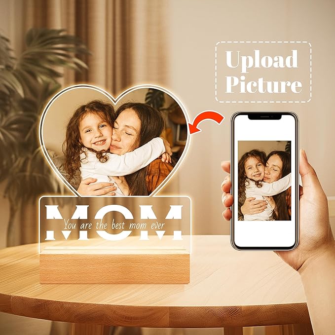 Personalized Birthday Gifts for Mom from Daughter and Son, Custom Heart Picture - Image 2