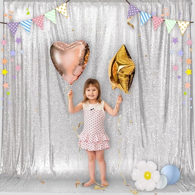 PartyDelight Silver Sequin Backdrop 6Ftx6Ft Photography Curtain Special Events - Image 6