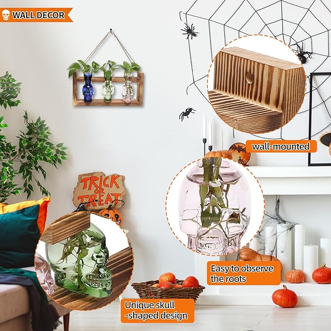Plant Terrarium Propagation Stations Hydroponics Halloween Skull Planter Vase - Image 2