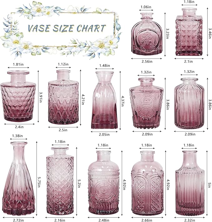12pcs Glass Bud Vase Set, Small Purple Flower Vases - Image 2