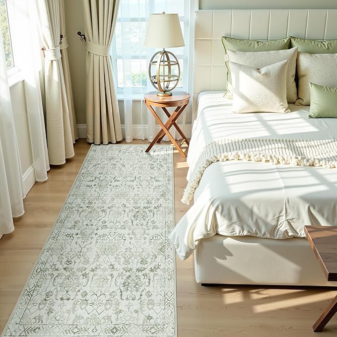 Sage 3x7 Runner Rug for Hallways Bed Side Kitchen, Boho Washable Distressed - Image 2