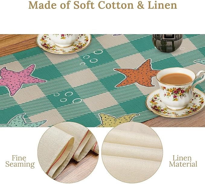 Starfish Plaid Table Flag Green Plaid and Marine Life Starfish Kitchen Table - Image 7