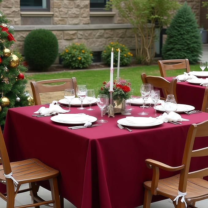 sancua Square Tablecloths 85x85 Inch Burgundy - Image 4
