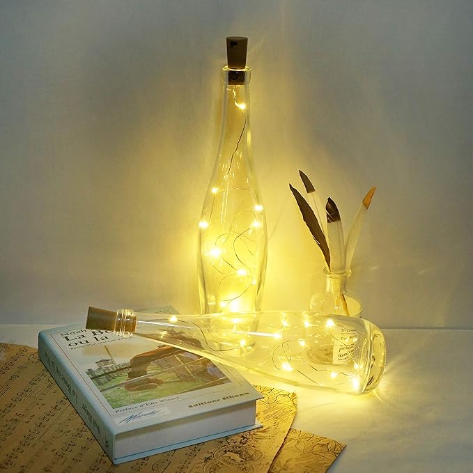 Wine Bottle Lights with Cork, 12 Pack Battery Operated 12 LED Cork Shape Silver - Image 5