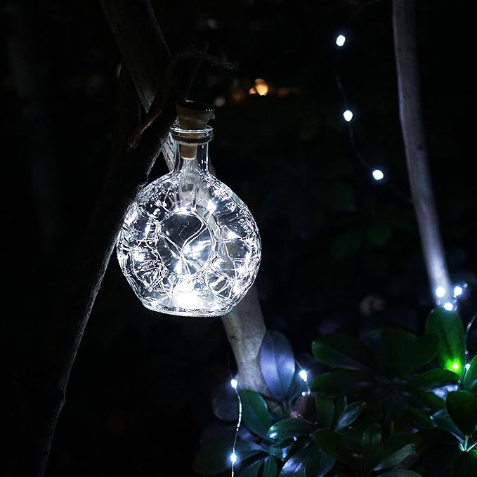 Decorman Upgraded 10 Pack Solar Wine Bottle Lights 20 LEDs Waterproof Silver - Image 7