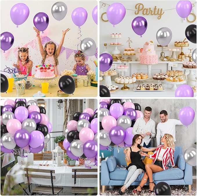 Purple Pink Balloons, 12 Inch Metallic Silver Purple Pink Black Balloons - Image 8