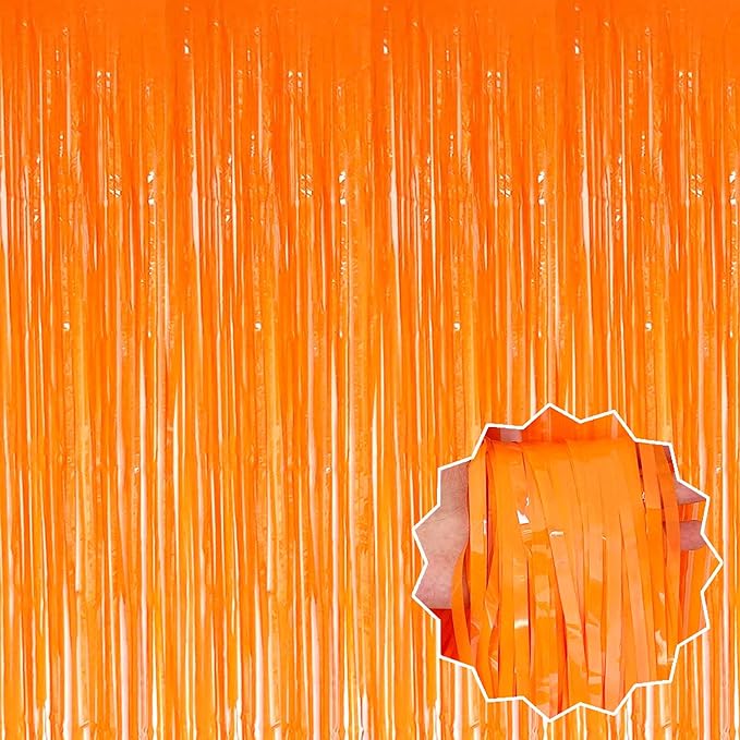 6 Pack Macaron Orange Foil Fringe Curtains Backdrop, 3.28 x 8.2 Ft Metallic by LANTIANCHEN