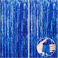CANREVEL 2 Pack 3.3x8.2 Feet Dark Blue Foil Fringe Backdrop Curtains, Tinsel by CANREVEL