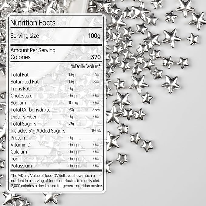 Silver Sprinkles for Cake Decorating, Star Candy Sugar, Mix Size, 150g/5.29oz - Image 2
