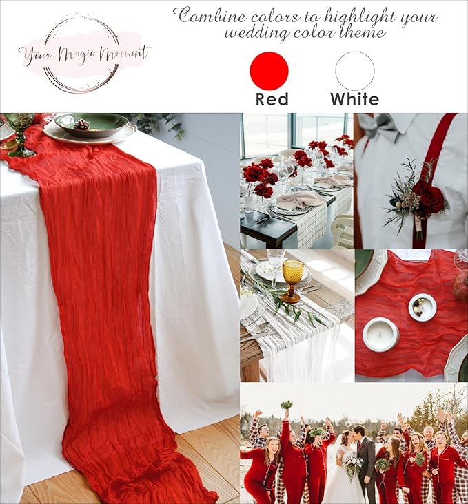 Red Table Runner Cheesecloth 142'' Rustic Gauze Wedding Runner, Christmas - Image 9