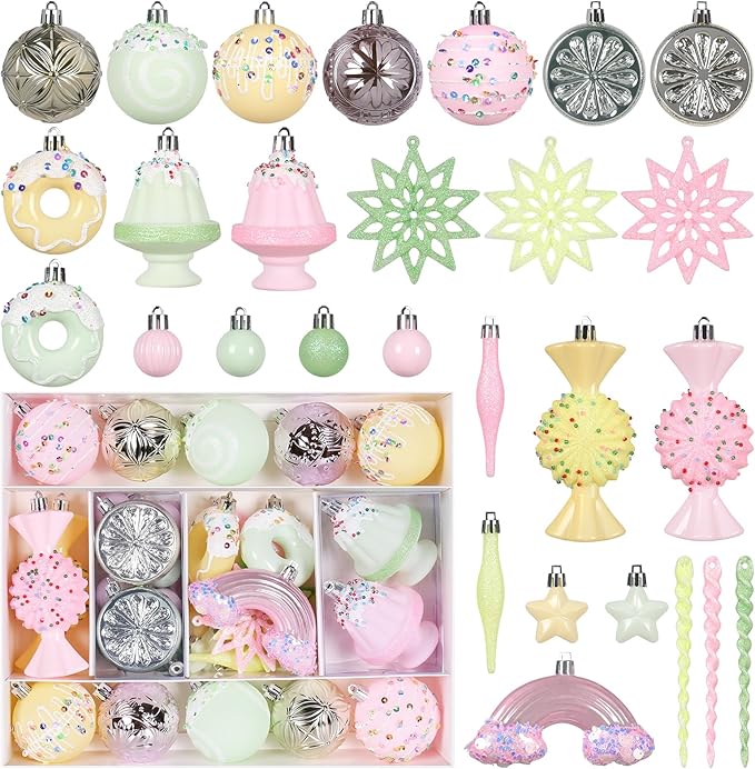 RoseCraft Christmas Ball Ornaments Set, 45 Pack Macaroon Plastic Shatterproof by RoseCraft